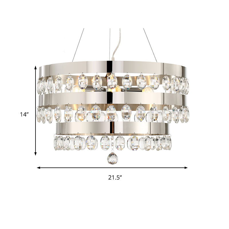 Contemporary Crystal Multi-Layer Chandelier Pendant with 5 Lights - Silver Suspension Lamp for Living Room