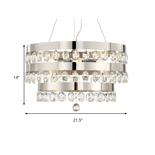 Contemporary Crystal Multi-Layer Chandelier Pendant with 5 Lights - Silver Suspension Lamp for Living Room