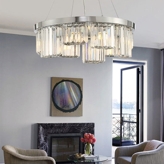 Round Crystal Chandelier with 10 Lights - Elegant Chrome Pendant for Living Room Ceiling