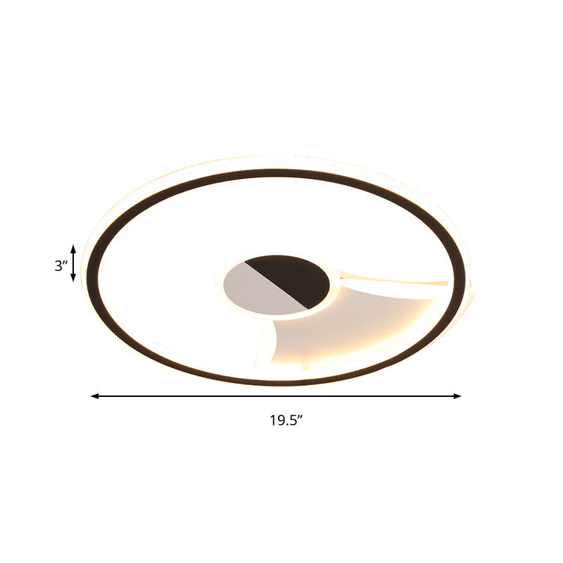 Simple Style LED Acrylic Flush Ceiling Light – Black/White, 16"/19.5"/23.5" Dia LED Ceiling Lamp for Bedroom (Warm/White)