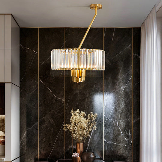 Modern Gold Finish Crystal Pendant Drum Chandelier - 3/4/6 Lights