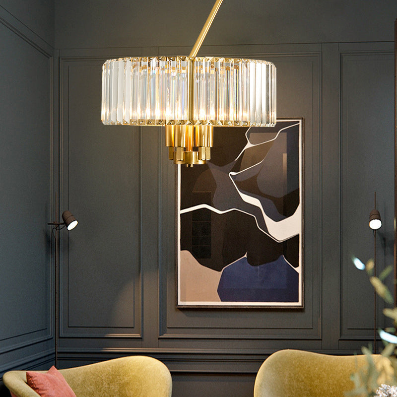 Modern Gold Finish Crystal Pendant Drum Chandelier - 3/4/6 Lights