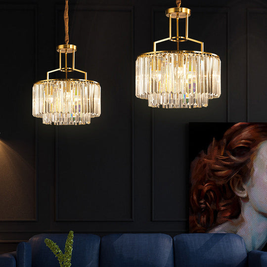 2-Tier Clear Crystal Prism Pendant Chandelier in Modern Gold Design - 3/5/8 Lights