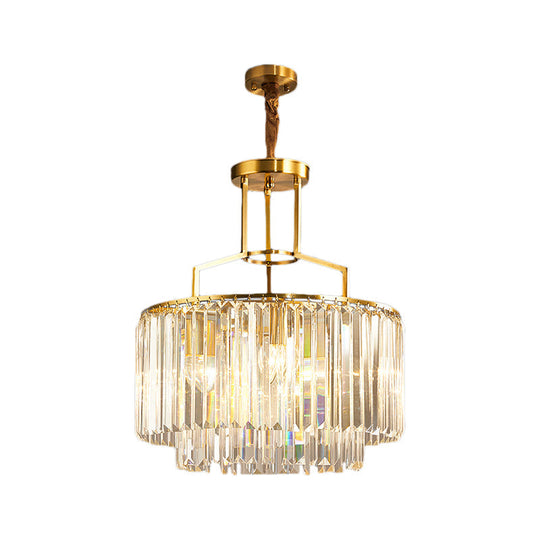 2-Tier Clear Crystal Prism Pendant Chandelier in Modern Gold Design - 3/5/8 Lights