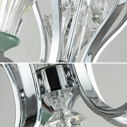 5 Bulb Modern Chandelier with Green Glass and Crystal Pendant Lighting