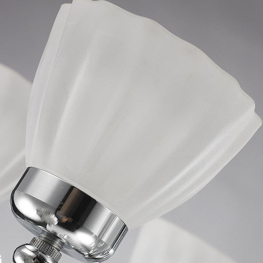 Modernist Frosted Glass 6-Light Conic Chandelier with Crystal Ball Pendant in Polished Chrome