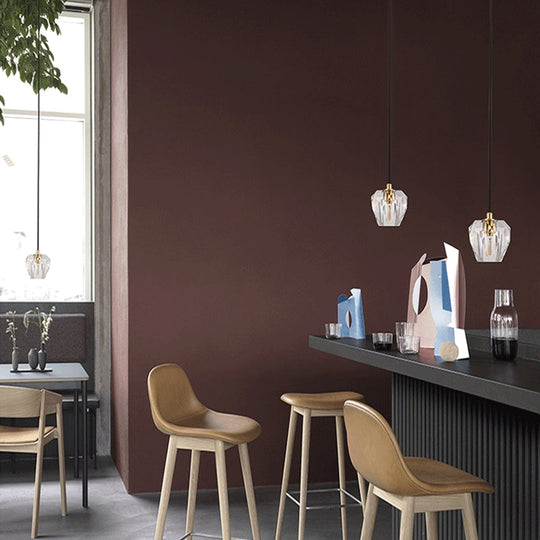 Contemporary Clear Crystal Pendant Light: 1-Light Faceted Ceiling-Hanging with Tapered Shade - Ideal for Bedside