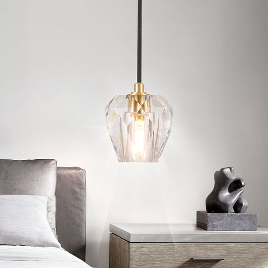 Contemporary Crystal Pendant Light With Faceted Design - Hanging Ceiling For Bedside