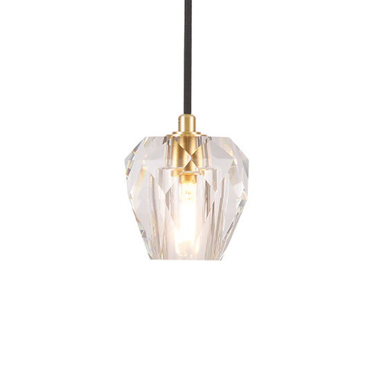 Contemporary Clear Crystal Pendant Light: 1-Light Faceted Ceiling-Hanging with Tapered Shade - Ideal for Bedside