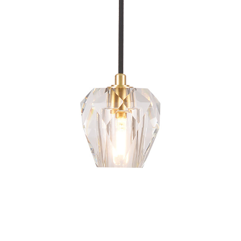Contemporary Crystal Pendant Light With Faceted Design - Hanging Ceiling For Bedside
