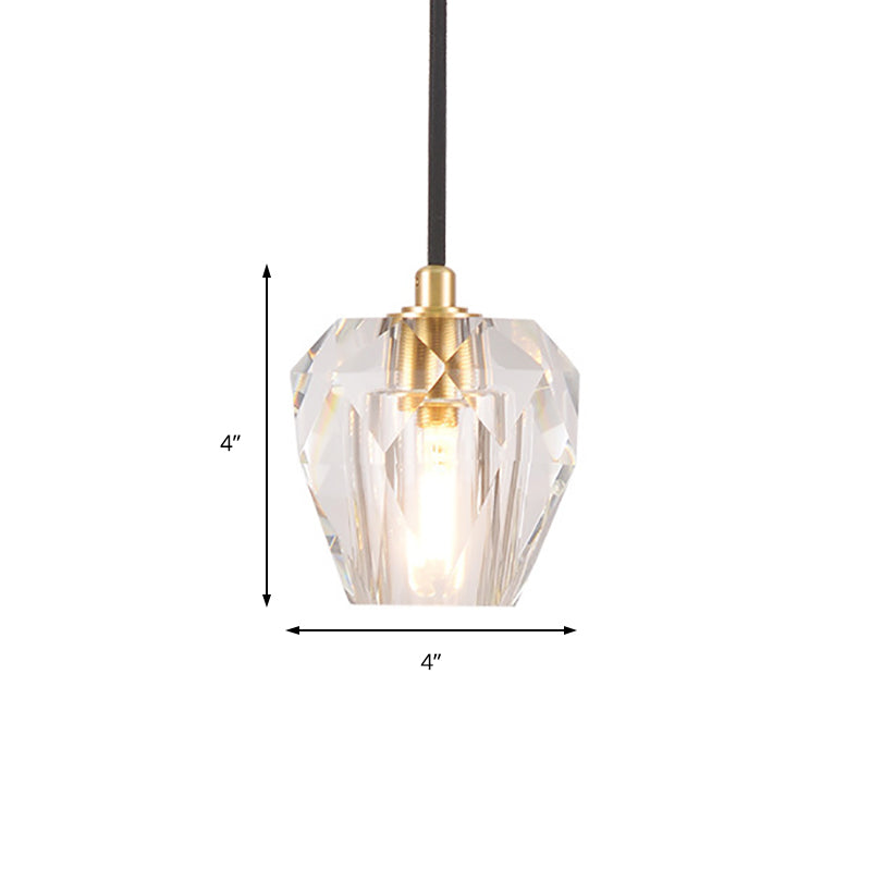 Contemporary Crystal Pendant Light With Faceted Design - Hanging Ceiling For Bedside