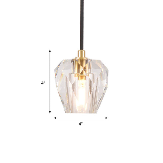 Contemporary Crystal Pendant Light With Faceted Design - Hanging Ceiling For Bedside