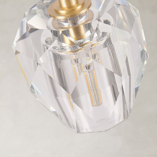 Contemporary Clear Crystal Pendant Light: 1-Light Faceted Ceiling-Hanging with Tapered Shade - Ideal for Bedside