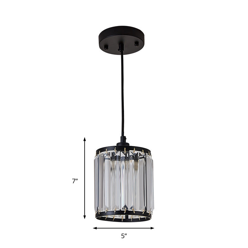 Modern Black Cylinder Pendant Lamp with K9 Crystal for Dining Room