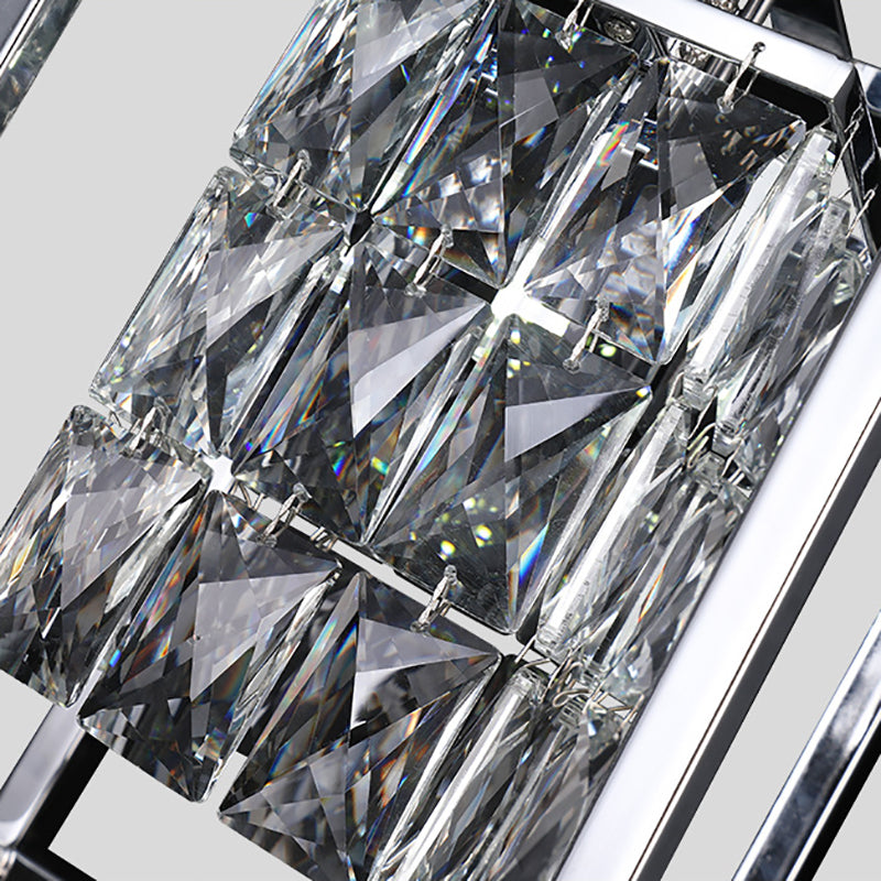 Modern Nickel Rectangle Cage Balcony Pendant Lamp - Inner Clear Crystal Shade 1 Light Ceiling