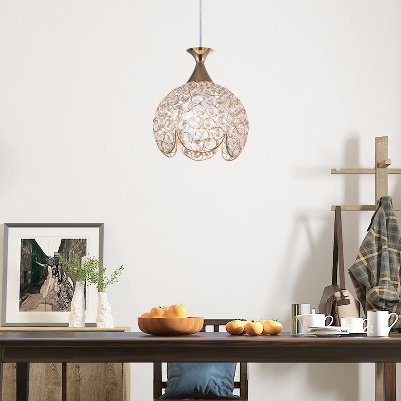 Contemporary Clear Crystal Pendant Light With Gold Ruffled Edge - 1 Dome Suspension Lamp (8/10/12 W)