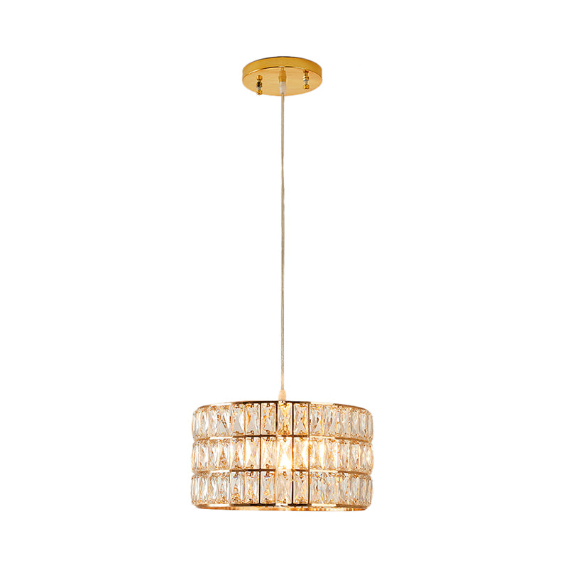 Lampe suspendue en cristal Golden Drum - Luminaire moderne à 1 lumière pour table à manger