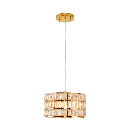 Lampe suspendue en cristal Golden Drum - Luminaire moderne à 1 lumière pour table à manger