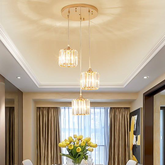 Modern Gold Crystal Prism Pendant Light Fixture with Round Canopy - Stylish Ceiling Hanging Light