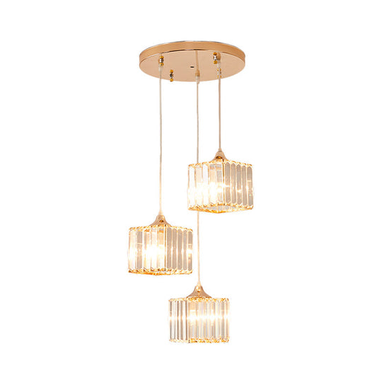 Modern Gold Crystal Prism Pendant Light Fixture with Round Canopy - Stylish Ceiling Hanging Light
