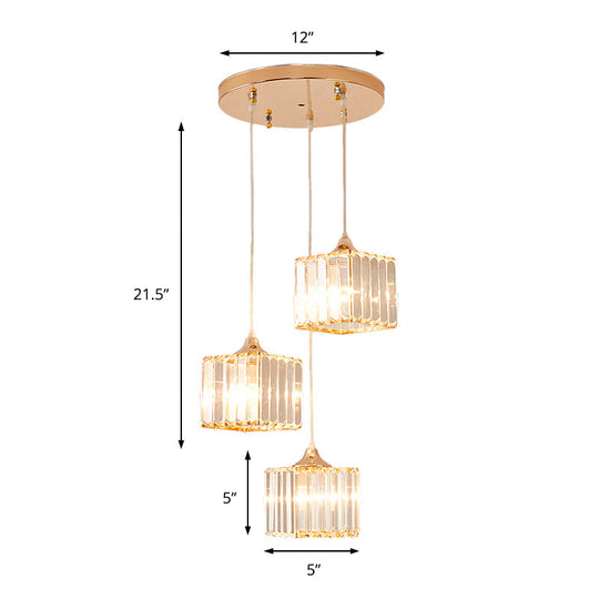 Modern Gold Crystal Prism Pendant Light Fixture with Round Canopy - Stylish Ceiling Hanging Light