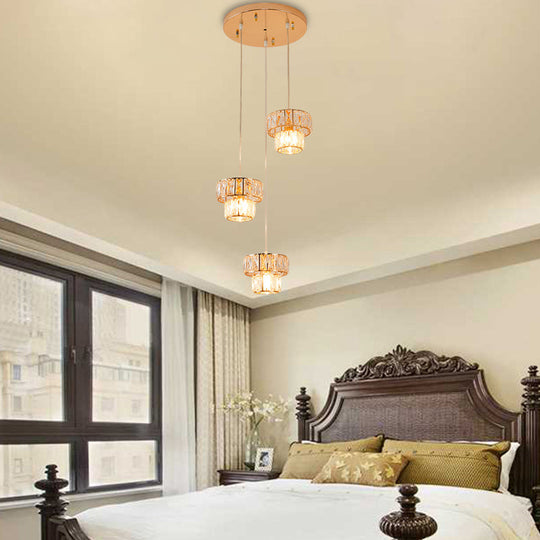 Modern Gold Crystal Prism Pendant Light Fixture with Round Canopy - Stylish Ceiling Hanging Light