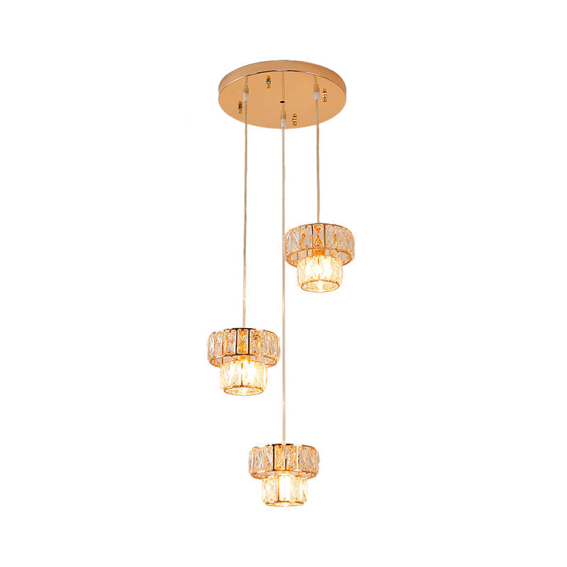 Modern Gold Crystal Prism Pendant Light Fixture with Round Canopy - Stylish Ceiling Hanging Light