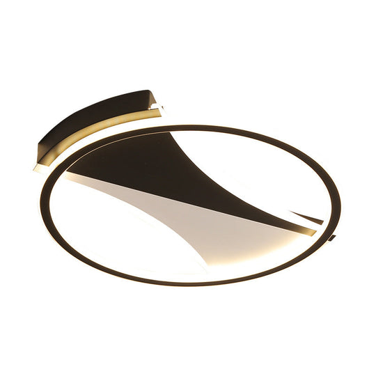 Modern Black & White Circular Flush Ceiling Light in Warm/White, 16"/19.5"/23.5" Diameter