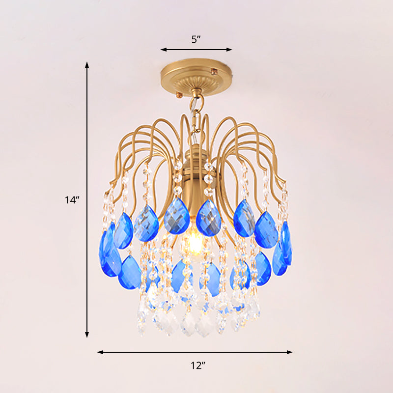 Modern Gold Crystal Beaded Pendant Light 1 Bulb Suspension For Balcony