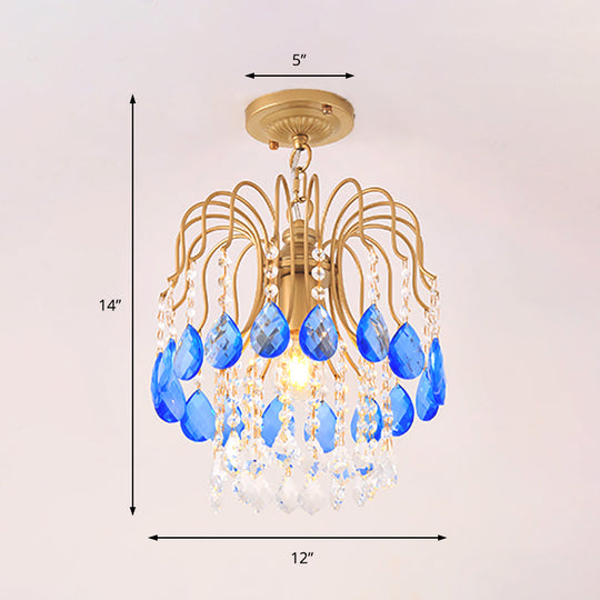 Modern Gold Crystal Beaded Pendant Light 1 Bulb Suspension For Balcony