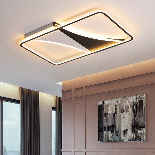Modern Acrylic Flush Light for Bedroom - Square/Rectangular Ceiling Lighting in Black/White, Warm/White LED, 16"/19.5"/23.5" W