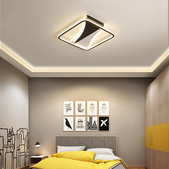Modern Acrylic Flush Light for Bedroom - Square/Rectangular Ceiling Lighting in Black/White, Warm/White LED, 16"/19.5"/23.5" W