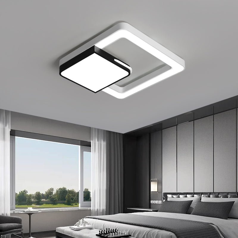 Led Acrylic Square Flush Mount Light: Modern White And Black Ceiling Lamp For Bedroom