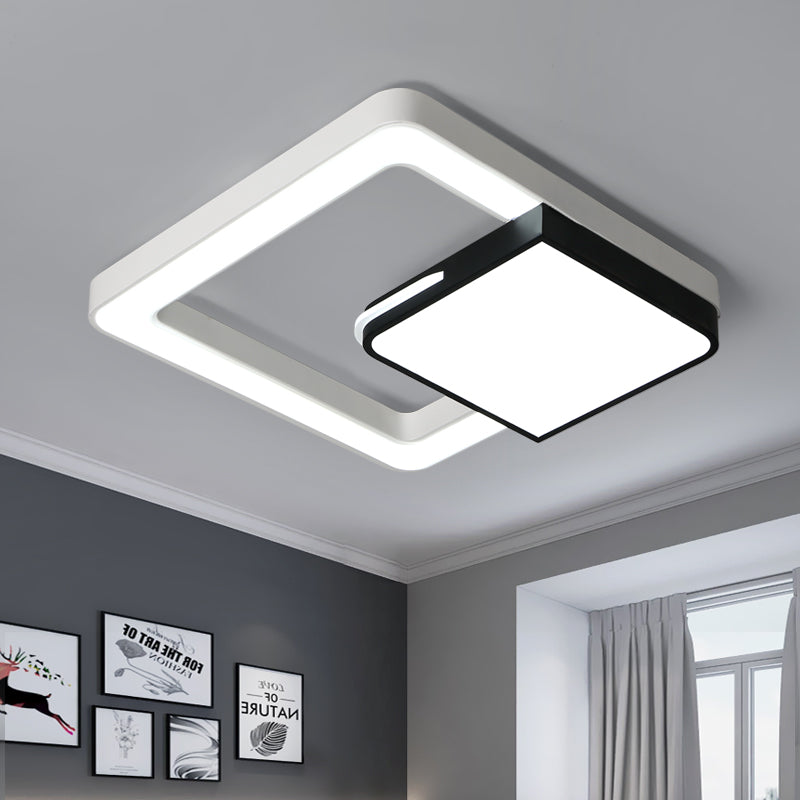 Led Acrylic Square Flush Mount Light: Modern White And Black Ceiling Lamp For Bedroom