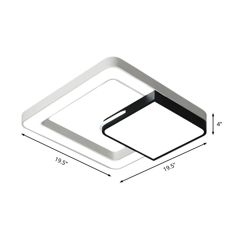 LED Acrylic Square Flush Mount Light: Modern White and Black Ceiling Lamp for Bedroom