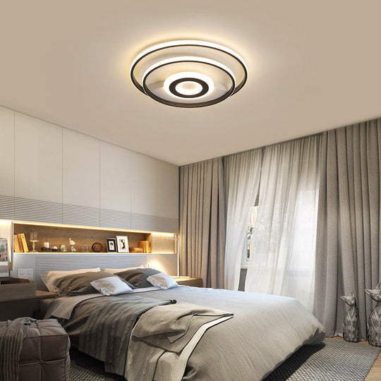 Black Ring Flush Mount Light – Nordic Acrylic LED Ceiling Lighting for Bedroom (16"/19.5"/23.5" W) - Warm/White