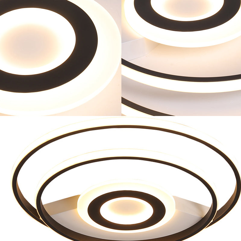 Black Ring Flush Mount Light – Nordic Acrylic LED Ceiling Lighting for Bedroom (16"/19.5"/23.5" W) - Warm/White