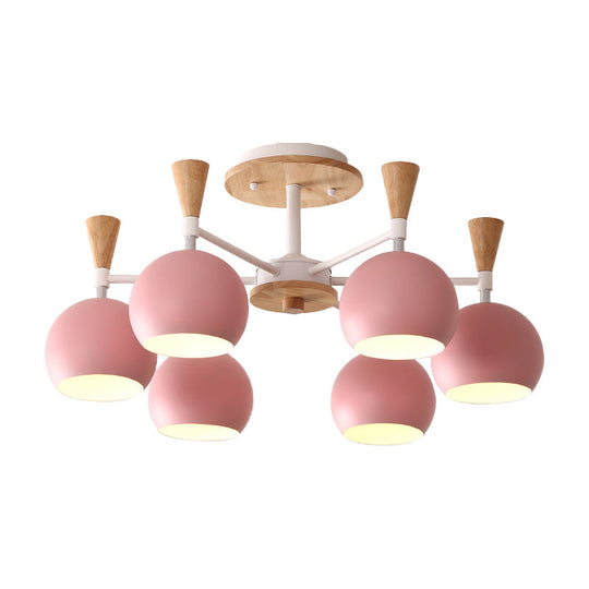 Macaron 3/6/8-Light Acrylic Dome Ceiling Lamp - Pink/Yellow/Blue Semi Flush Pendant
