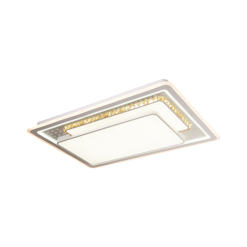 Geometric Crystal LED Ceiling Light for Living Room: Minimal Rectangle Flush Mount with Leaf Pattern & Warm Glow