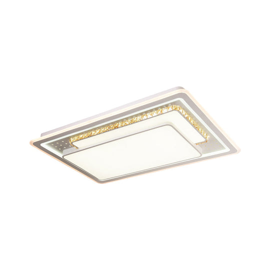 Geometric Crystal LED Ceiling Light for Living Room: Minimal Rectangle Flush Mount with Leaf Pattern & Warm Glow