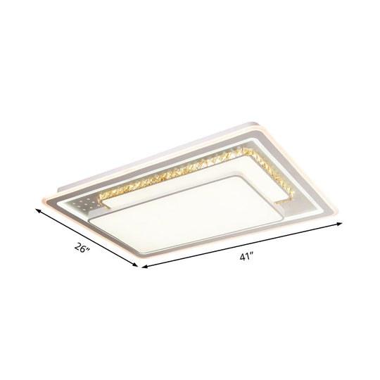 Geometric Crystal LED Ceiling Light for Living Room: Minimal Rectangle Flush Mount with Leaf Pattern & Warm Glow
