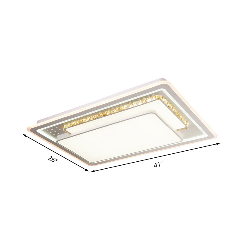Geometric Crystal Led Ceiling Light For Living Room: Minimal Rectangle Flush Mount With Leaf Pattern
