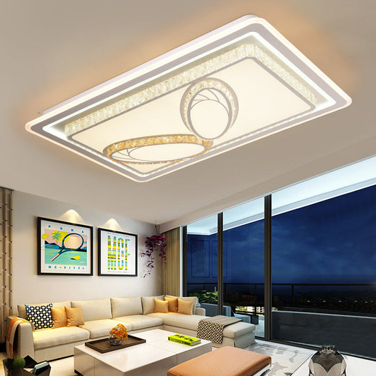 Geometric Crystal LED Ceiling Light for Living Room: Minimal Rectangle Flush Mount with Leaf Pattern & Warm Glow