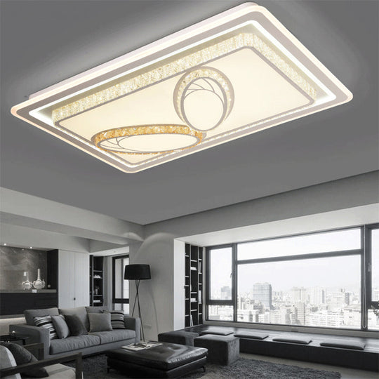 Geometric Crystal LED Ceiling Light for Living Room: Minimal Rectangle Flush Mount with Leaf Pattern & Warm Glow