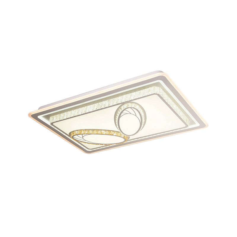 Geometric Crystal LED Ceiling Light for Living Room: Minimal Rectangle Flush Mount with Leaf Pattern & Warm Glow