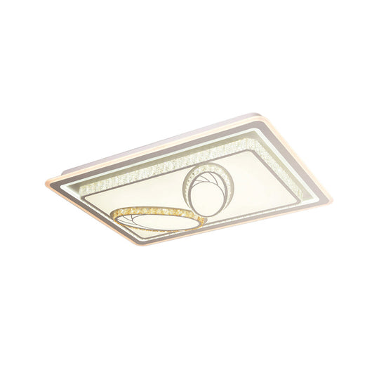 Geometric Crystal LED Ceiling Light for Living Room: Minimal Rectangle Flush Mount with Leaf Pattern & Warm Glow