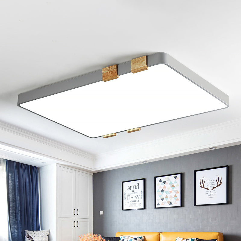 Nordic 1 Light Grey/White Ceiling Lamp - Acrylic Shade, Rectangular Flush Mount with Warm/White Lighting