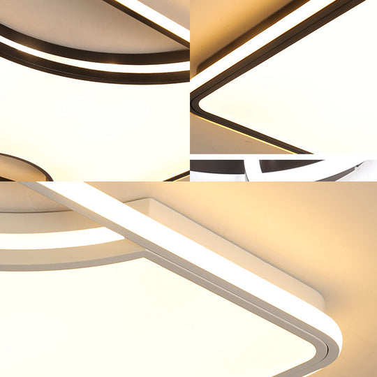 Modern Rectangular/Square Acrylic Flush Ceiling Light, LED Ceiling Lamp in Black/White, Warm/White (16"/19.5"/35.5" W)