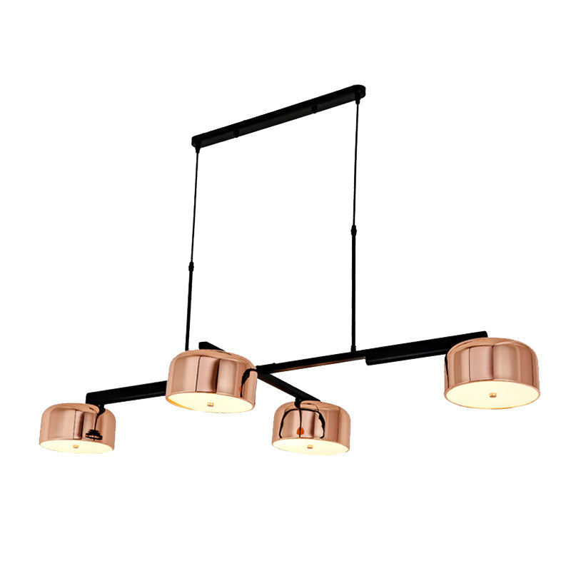 Linear Modernist Island Pendant Light With 4 Drum Shades In Black/Rose Gold