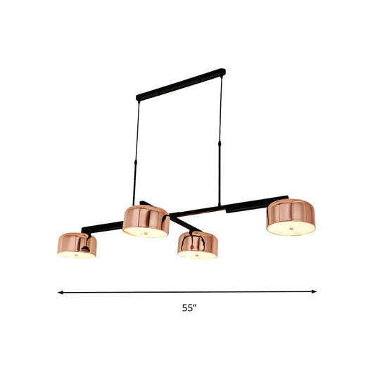 Linear Modernist Island Pendant Light With 4 Drum Shades In Black/Rose Gold